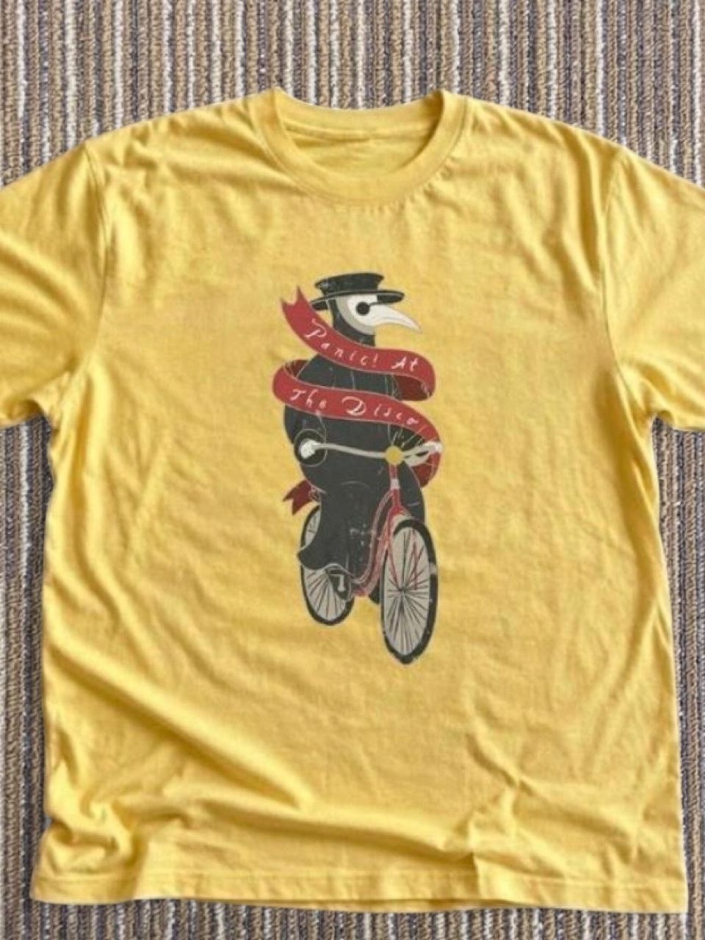 Gildan Yellow Men’s Tee with Plague Doctor Bicycle Graphic